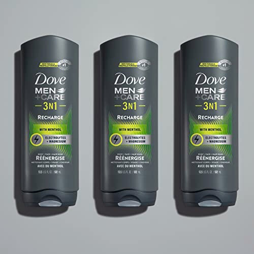 DOVE MEN + CARE Post-Workout Body Wash 3N1 Recharge 4 Count For Men With Menthol, 18 oz